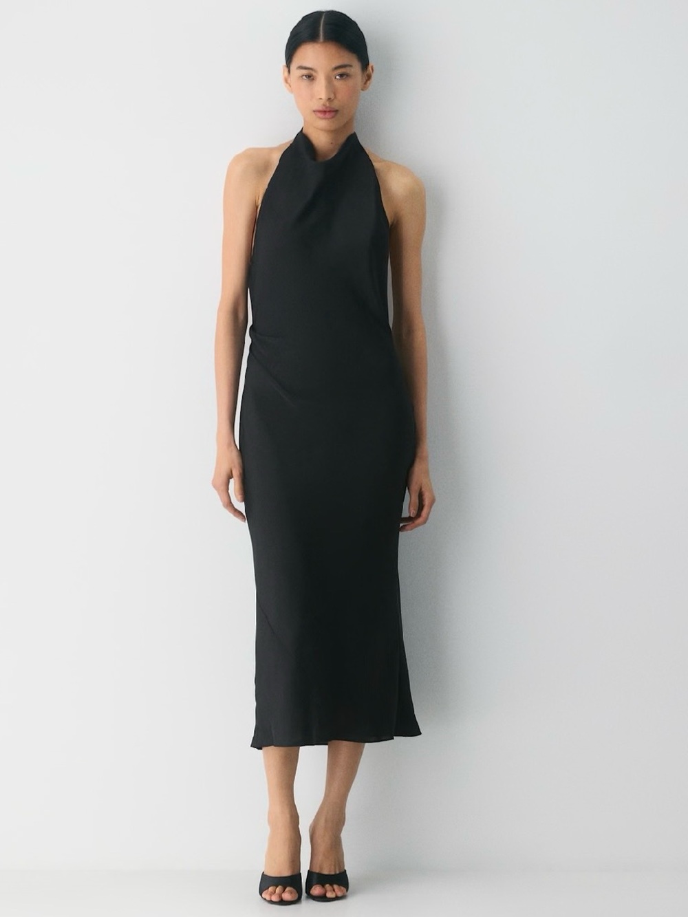 Aritzia/Ten Audience Satin Maxi Halter Dress in Black Size 6. NWT